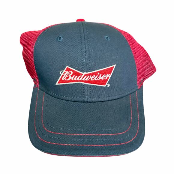 Budweiser Snapback Trucker Hat Embroidered H3 Headwear OS Blue Red Logo - Picture 2 of 6